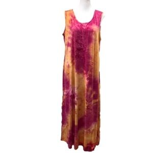 Tash + Sophie pink orange and yellow tie dye sleeveless maxi dress.  Size M/L